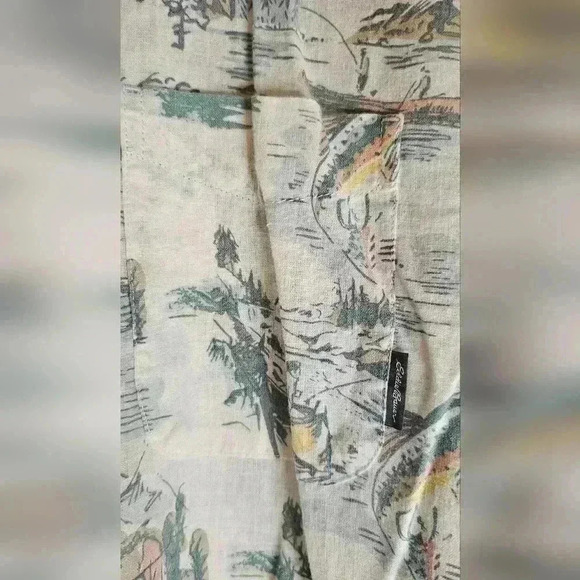 Eddie Bauer White Fishing Print Collared Shirt Classic Fit Large - Picture 3 of 5